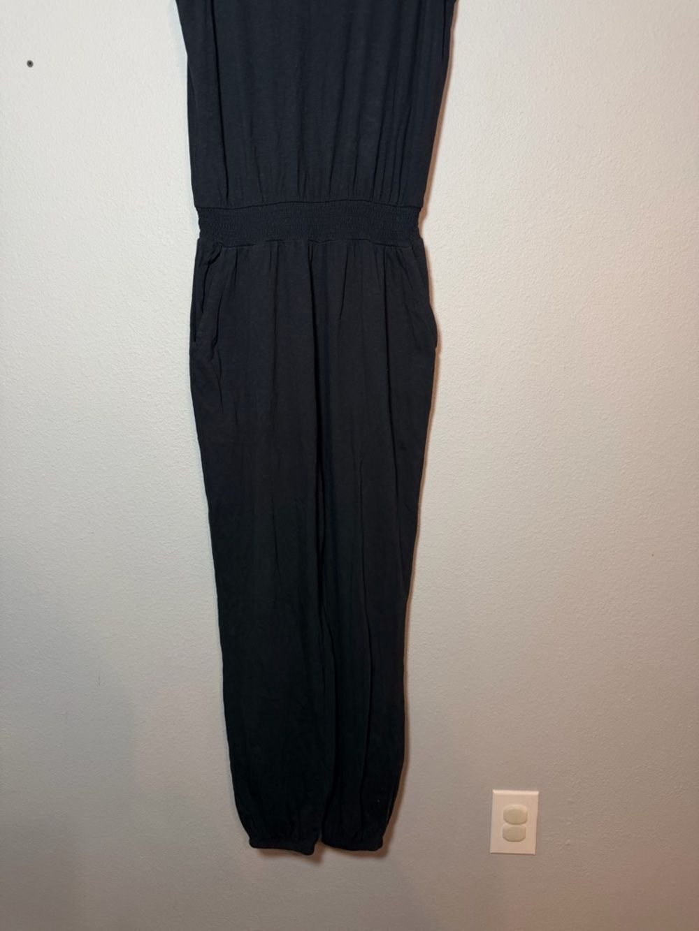 Aerie Sleeveless Comfy Jogger Jumpsuit Medium Strapless Black Pockets Cotton - Picture 4 of 11
